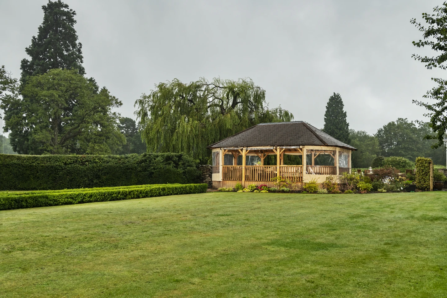 Crown Pavilions master craftsmen at work building a luxury gazebo