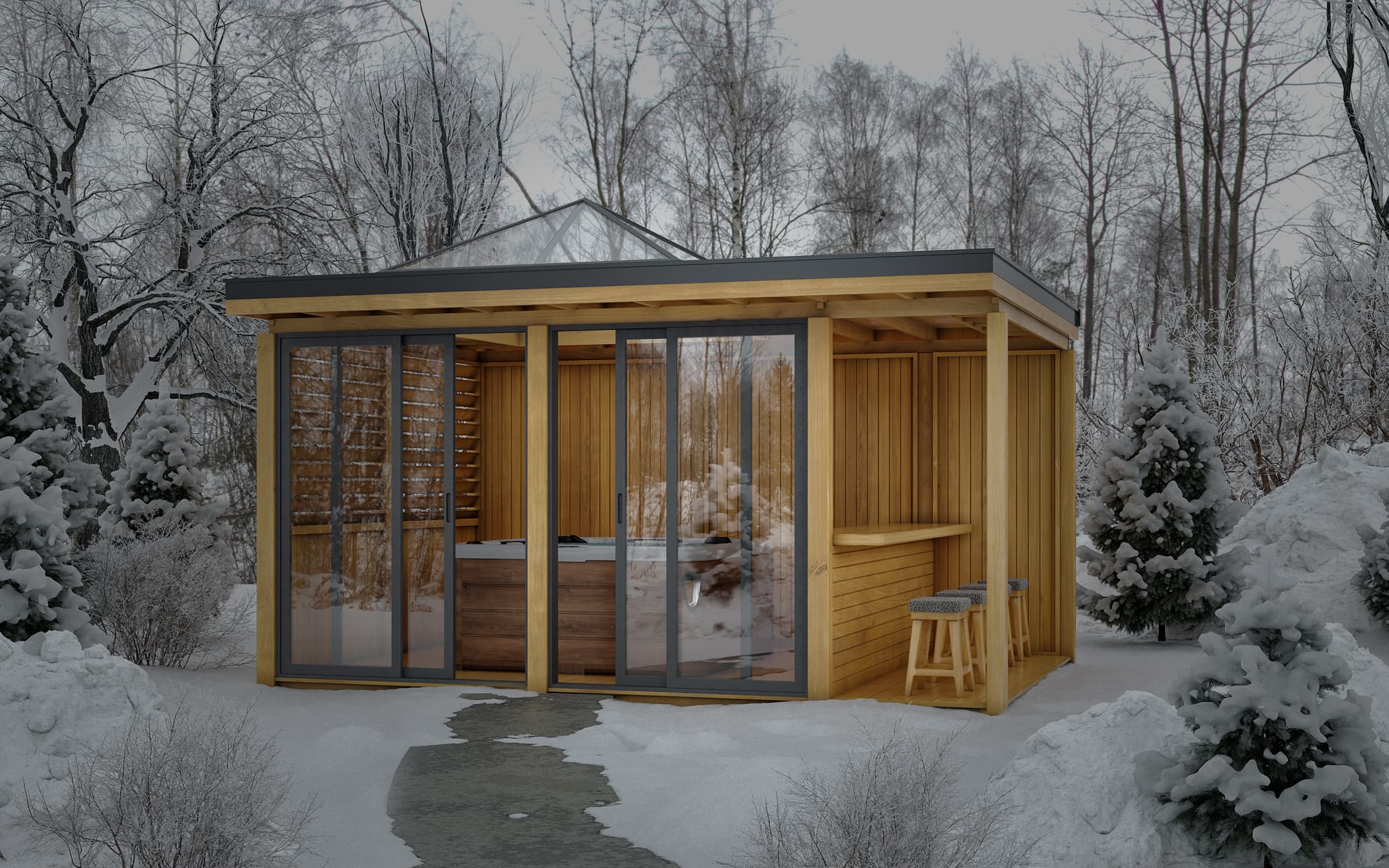 Crown Pavilions garden shelter with hot tub